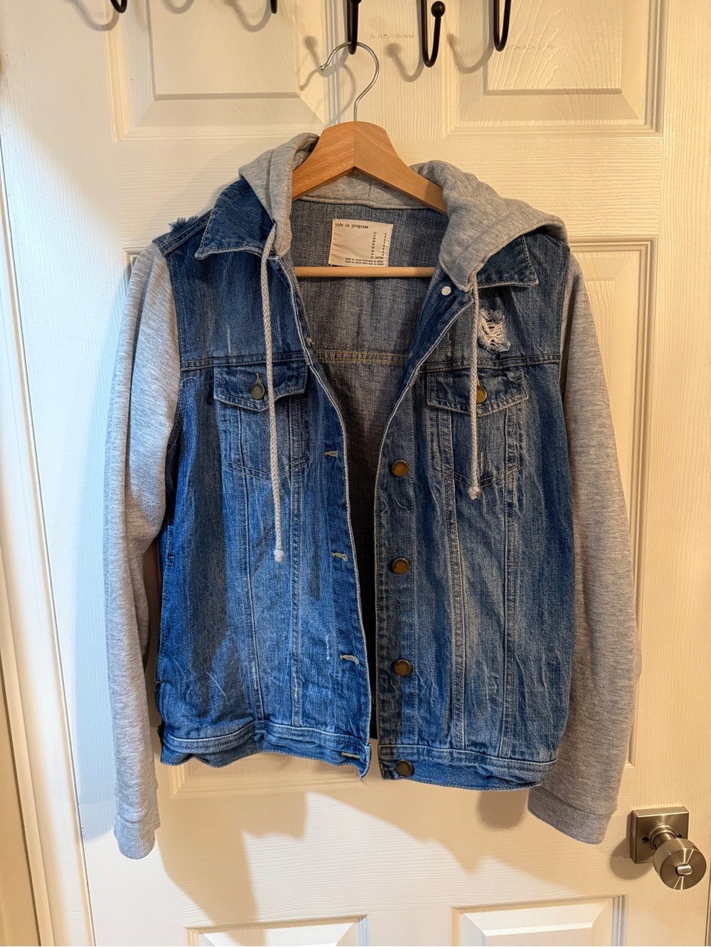 Forever 21 Gray Sleeve Denim Jacket with Hood - Women's Casual Layered Coat